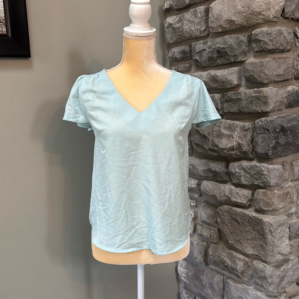 Women’s pale blue short sleeve blouse, size S, NWT